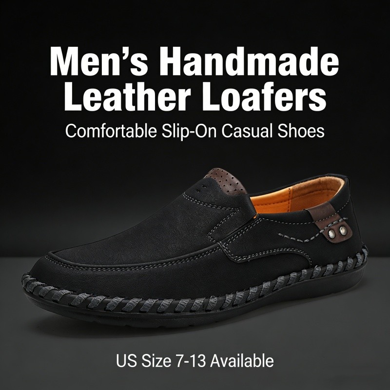 Handmade Leather Shoes Mens Plus Size Casual Dress Loafers Slip on Driving Shoes
