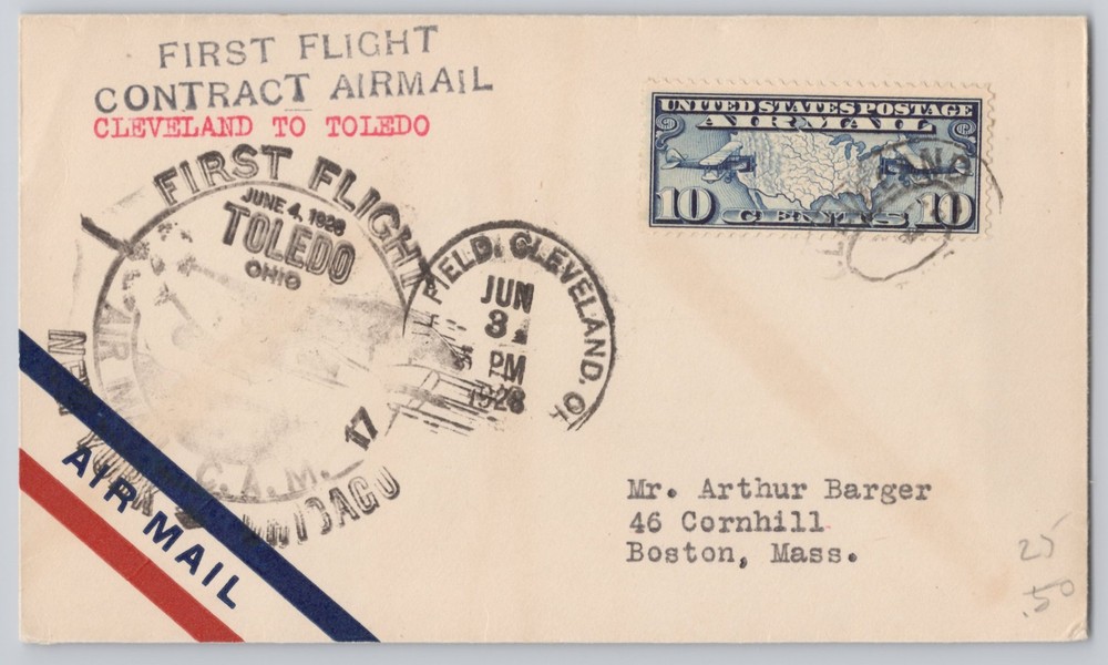 Cleveland, Ohio First Flight Contract Airmail to Toledo, 1928