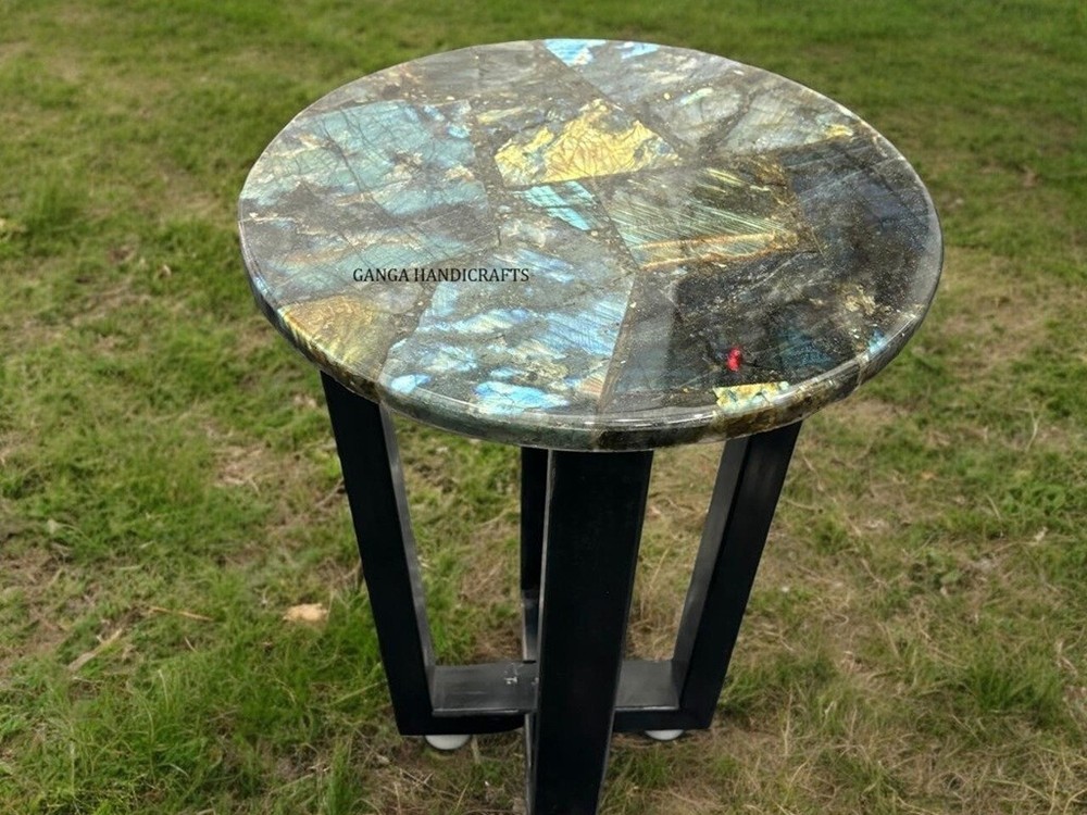 LABRADORITE CORNER TABLE, STONE SIDE TABLE, LUXURY HOME FURNITURE, MODERN TABLE