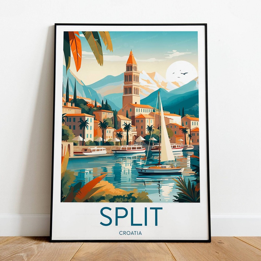 Croatia Split Travel Art Poster Featuring Trogir and Split Landscapes