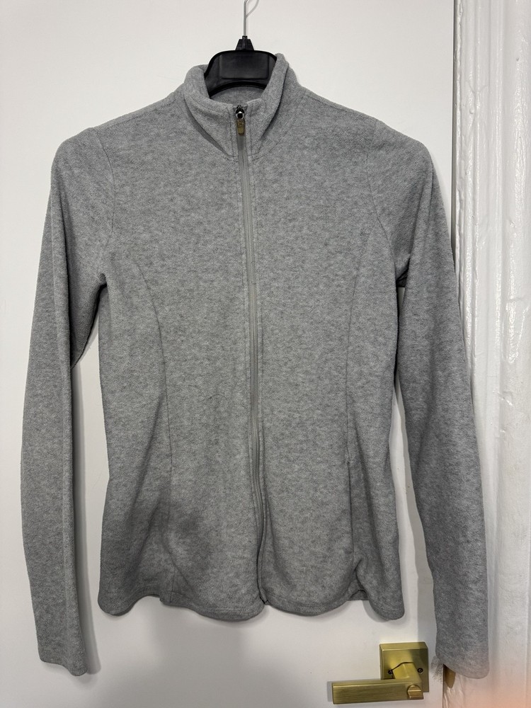 Old Navy Active Gray Fleece Jacket Small Full Zip Thumb Holes Cozy Casual Women