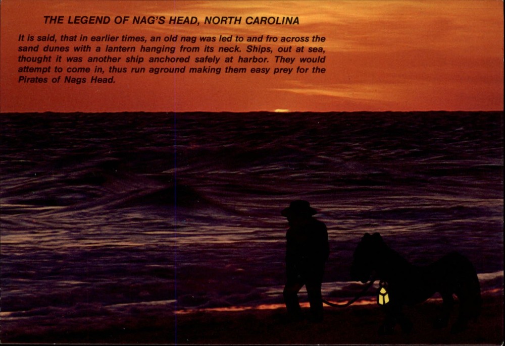 North Carolina Nags Head Legend light around pony's neck ~ unused postcard