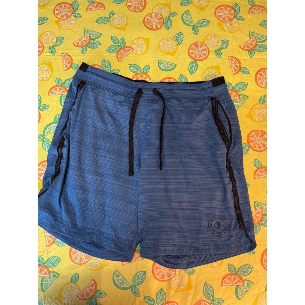 Champion Athletic Shorts Mens Large Blue Space Dye Zipper Pockets Drawstring