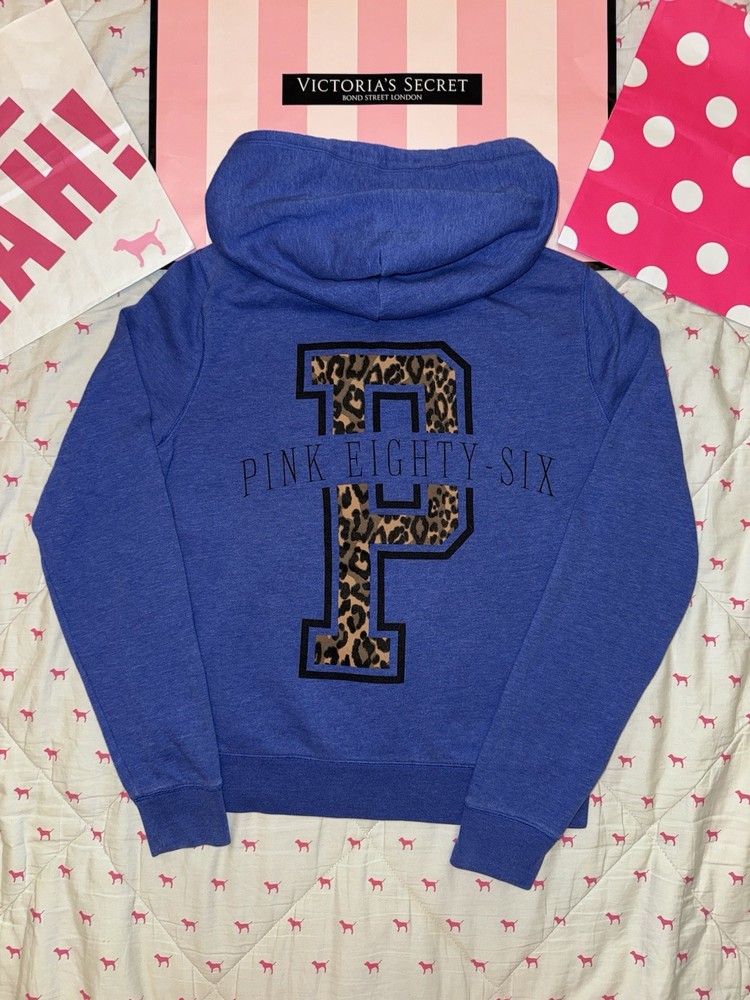 Vs Pink Vintage Full Zip Hoodie Sweatshirt Blue Leopard Cheetah 86 Logo Rare Med