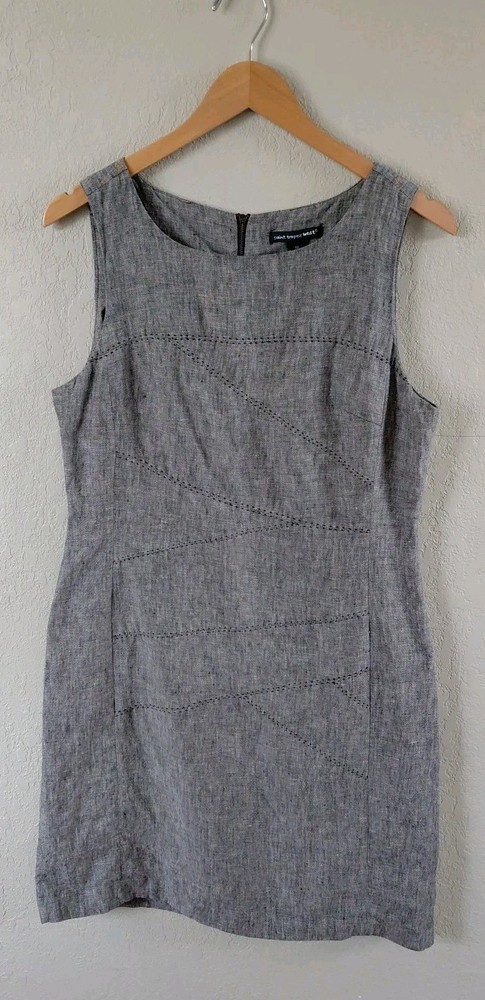 Saint Tropez West Sleeveless Gray Sheath Dress Womens Size 12 Linen Business