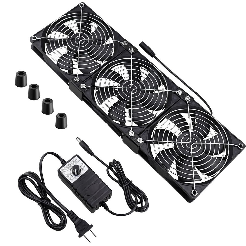 Wathai Dual Ball 3 x 120mm Computer Fan with AC Plug DC 12V Big Airflow Fans...