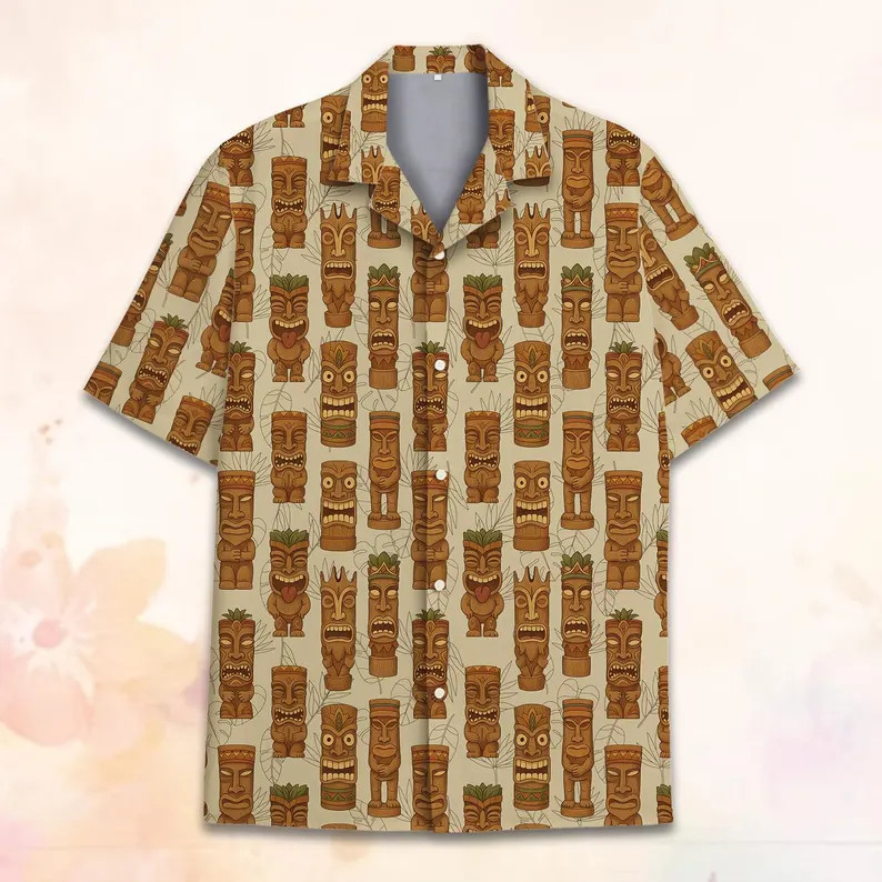 Tiki Mask Hawaii Shirt Men Women Aloha Beach Vacation Tropical