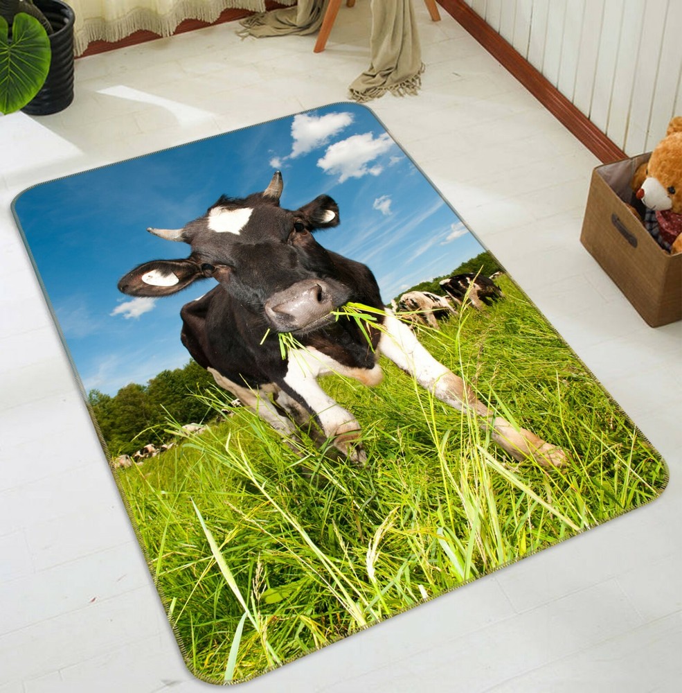 3D Cow Eating Grass Non-Slip Rug Mat Elegant Photo Carpet O3245