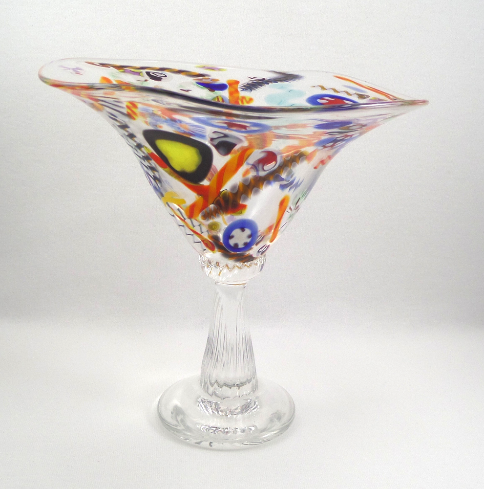 Arthur Allison Signed Millefiori Art Glass Pedestal Bowl Vase Abstract Numbered-image