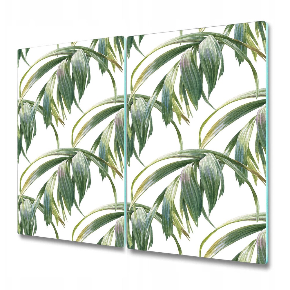 Glass Chopping Board Utensil Board Worktop Saver Long Exotic Leafs 2x30x52