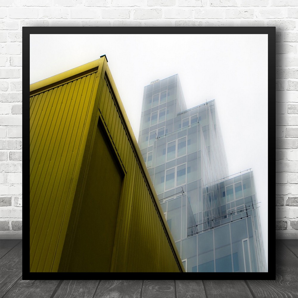 Office Workers Yellow Building Architecture Square Wall Art Print