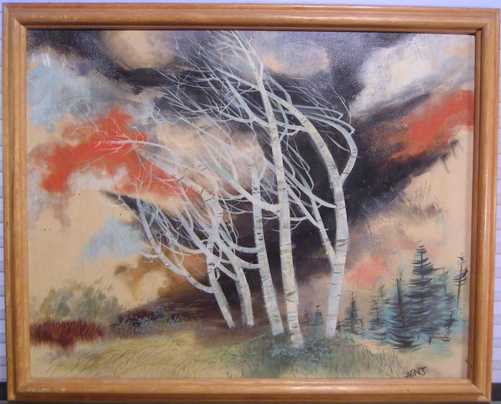 Vtg Abstract Expressionist Landscape Forest Trees Painting Surreal Signed-image