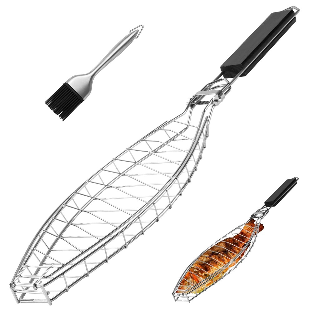 Fish Grill Basket Stainless Steel Fish Grilling Rack For Oven With Detachable...