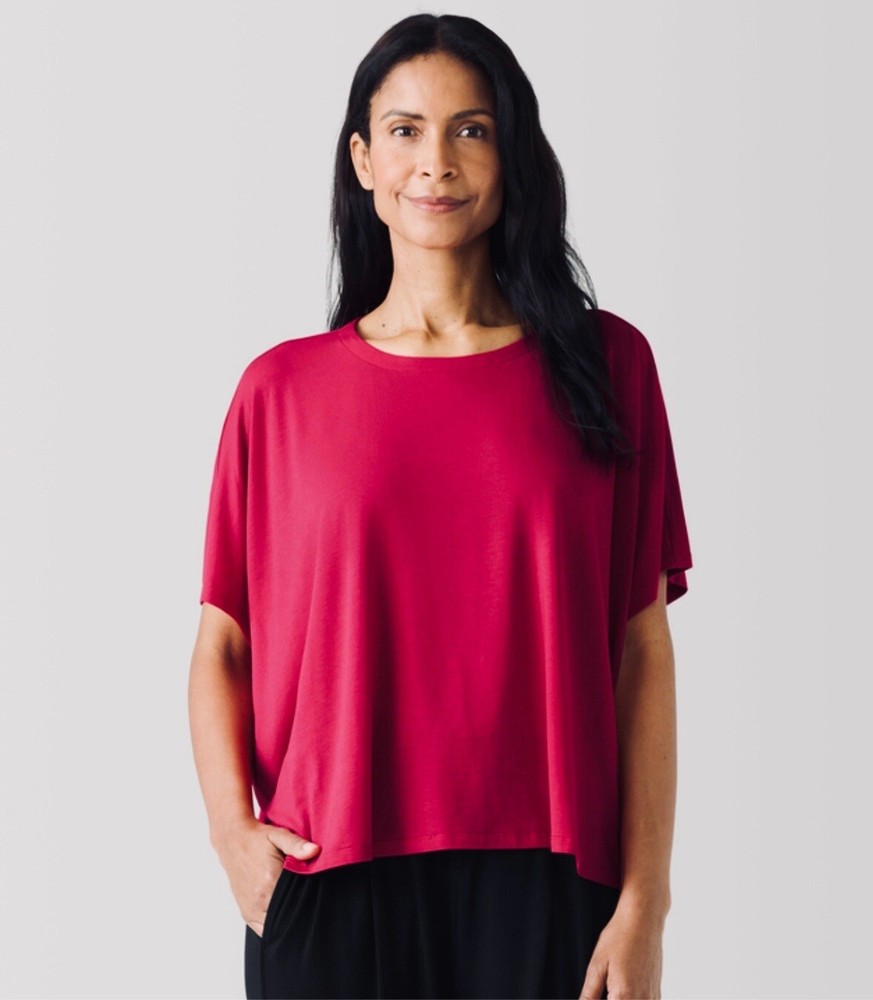 EILEEN FISHER Oversized Jersey Crewneck Blouse Made in USA Size Small $118  