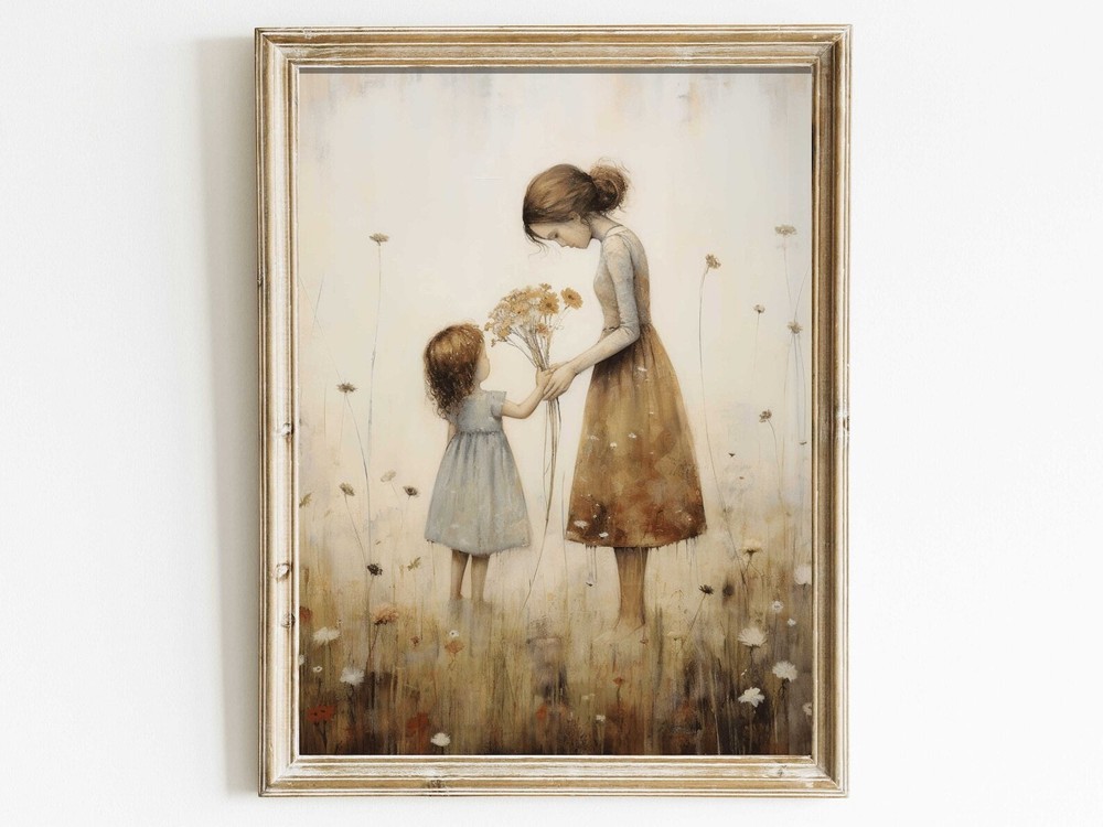 Mother Daughter Bond Wall Art Girly Decor Flower Painting Gift For Mothers