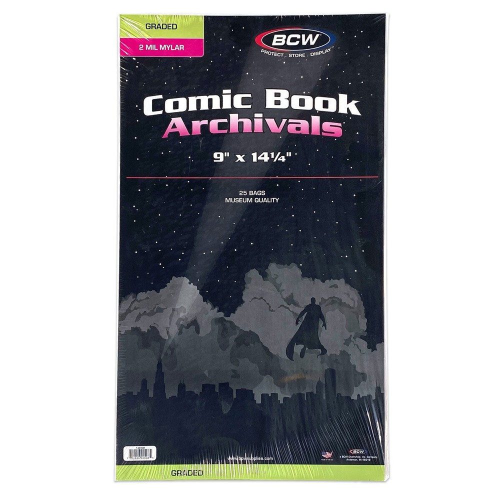 1 Pack (25) BCW Brand Graded Comic Book Mylar Storage Bags Archival 2 Mil