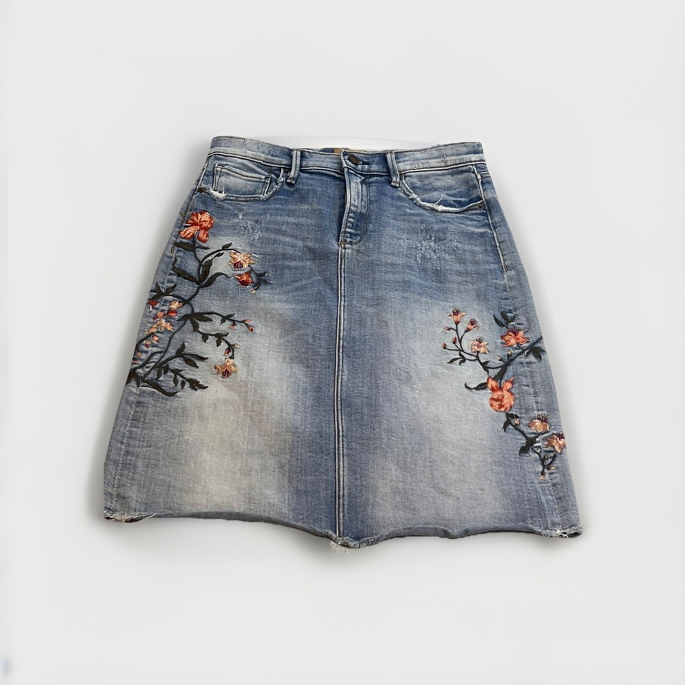 Driftwood Anthropologie Saydi  Floral Embroidered Stretch Denim Skirt Size 27