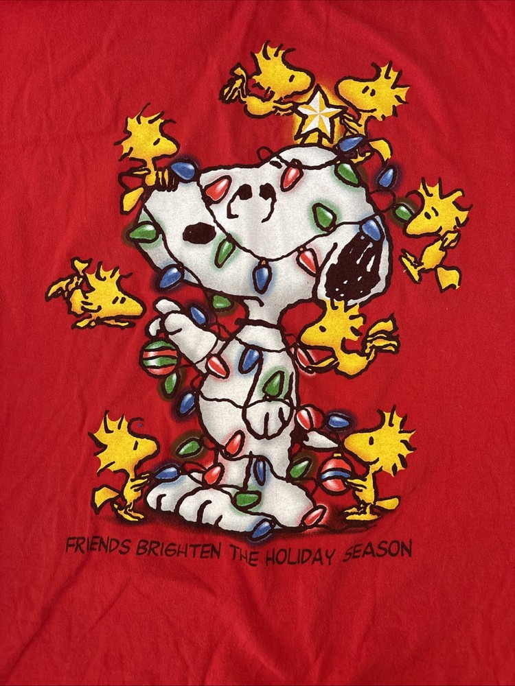 Snoopy Christmas T Shirt Vintage Y2K Woodstock Peanuts Holiday Lights T-Shirt XL