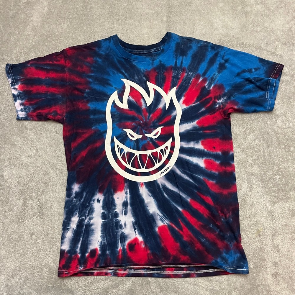 Spitfire Wheels Logo Skateboard Short Sleeve T-Shirt Mens M Tie Dye Red Blue