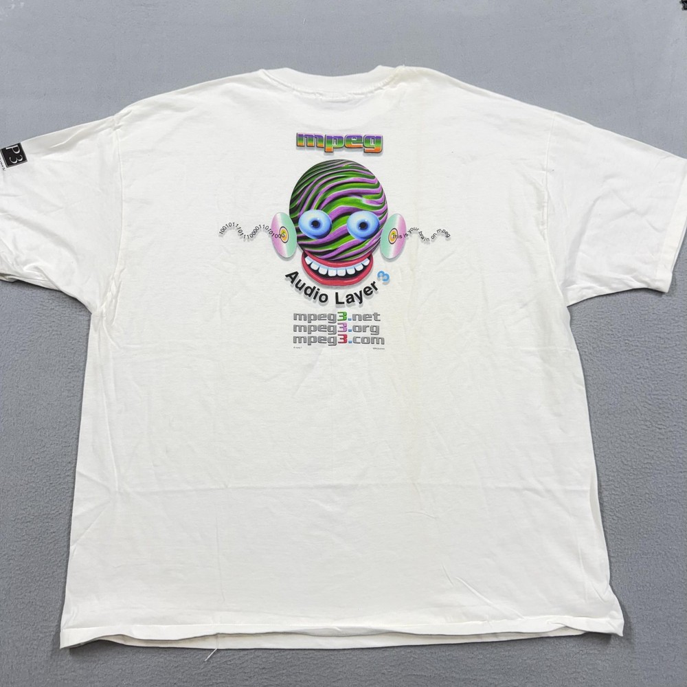 Vintage MPEG3 Audio Layer 3 Shirt Mens 3XL White DJ MP3 Graphic Internet 90s