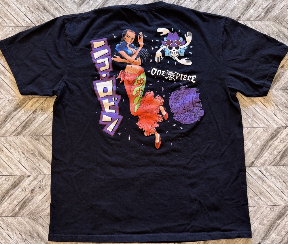 One Piece T-Shirt Mens XL Black Nico Robin Anime Game Card Streetwear Y2K Goth
