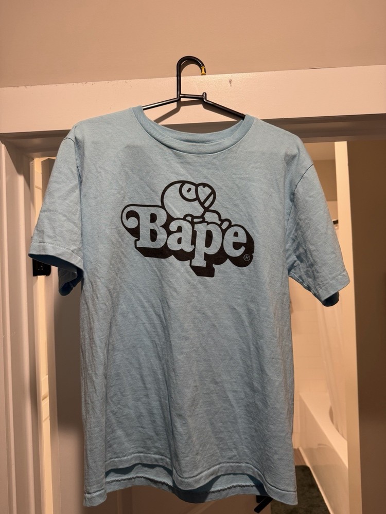 A Bathing Ape BAPE Blue Logo Graphic Print Crew Neck Tee Men's Size M