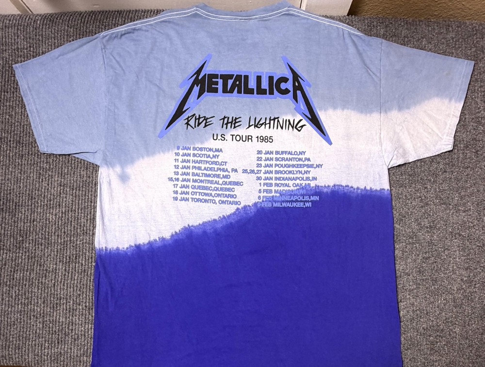 Metallica Shirt Mens Large Ride The Lightning Tour 1985 Tie Dye Blue Graphic Tee