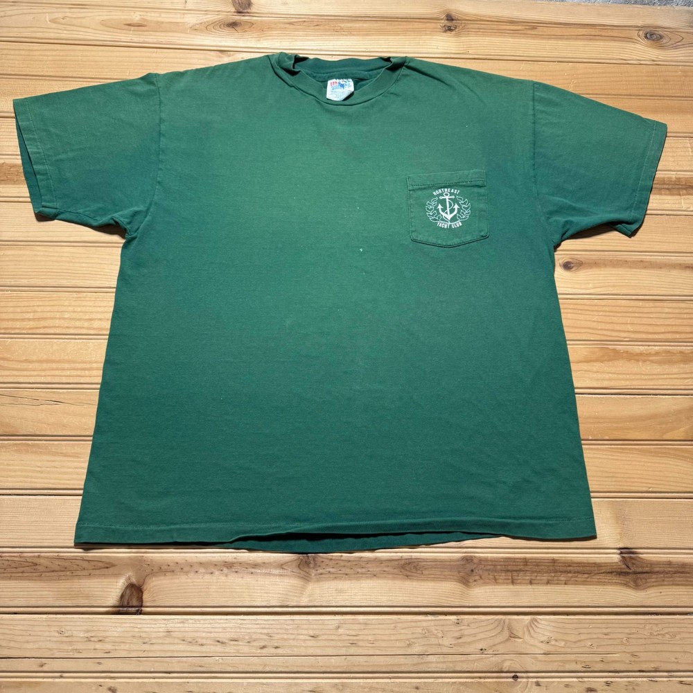 Vintage 90s Hanes Northeast Yacht Club Nautical Graphic Pocket T-Shirt USA - XL