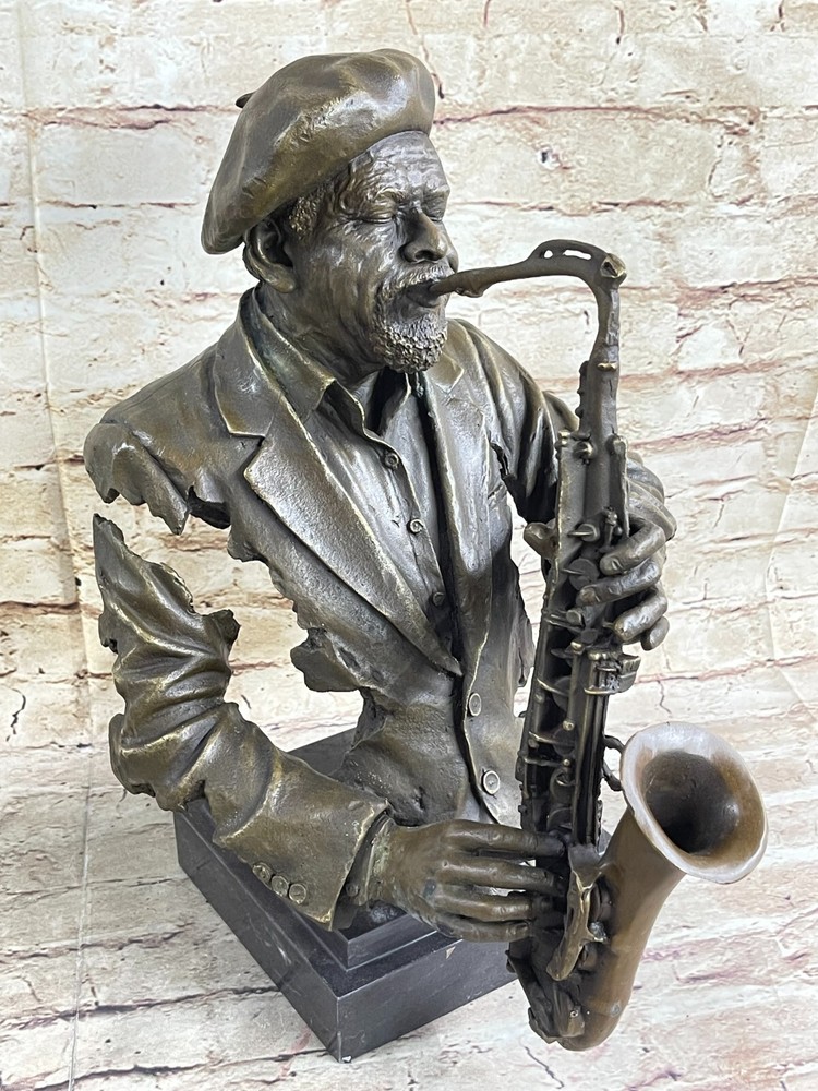 Bust of a Black Musician Playing the Saxophone by Dwight Bronze Sculpture Decor