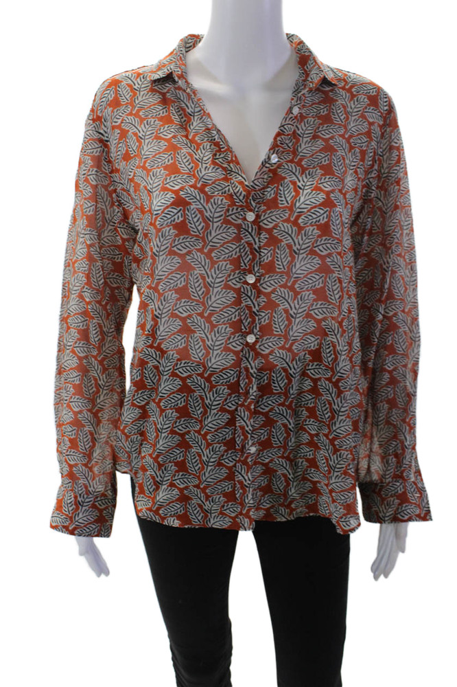 Hartford Womens Long Sleeve Collared Leaf Printed Shirt Brown White Size 4Free Shipping in US $100+ Orders | $6.95 Orders Below