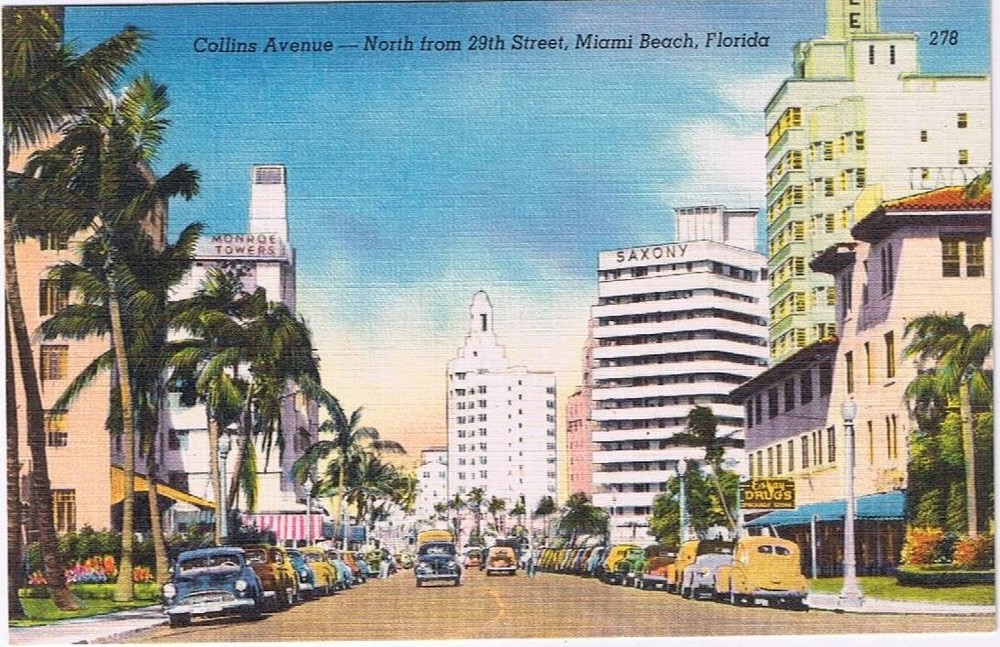 Postcard Collins Avenue North From 29th Street Miami Beach Florida