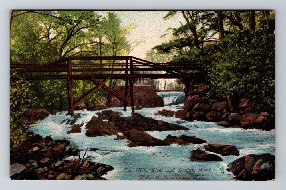 Providence RI-Rhode Island, Ten Mile River & Bridge, Vintage Postcard