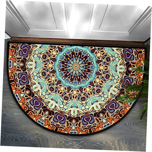 Abstract Mandala Half Round Door Mat for Indoor Outdoor Entrances, Boho A-Mandala Design-image