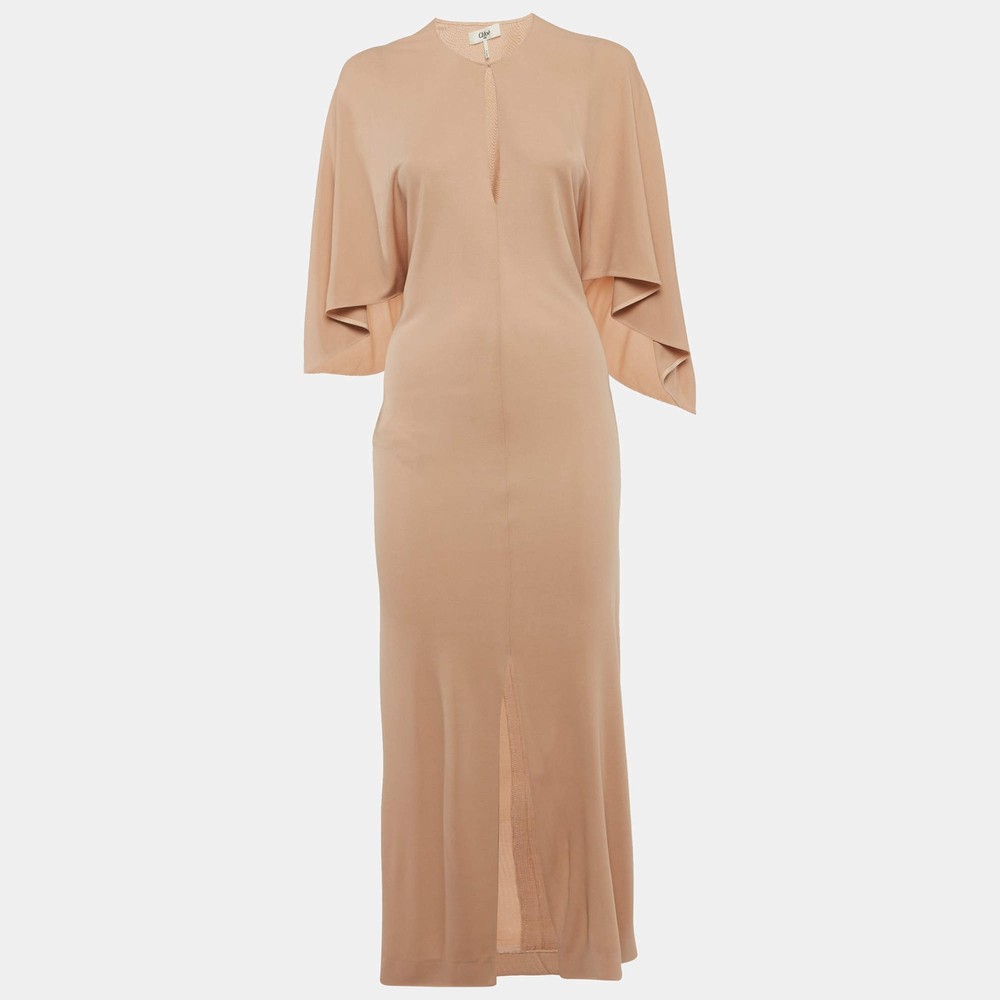 Chloe Beige Jersey Long Cape Maxi Dress S