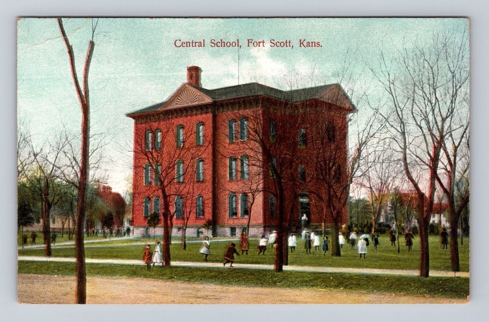 Fort Scott KS- Kansas, Central School, Antique, Vintage Souvenir Postcard