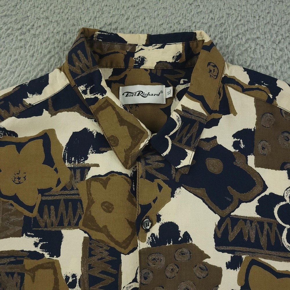 Tori Richard Shirt Mens XL Brown Floral Hawaiian Aloha Short Sleeve Made USA