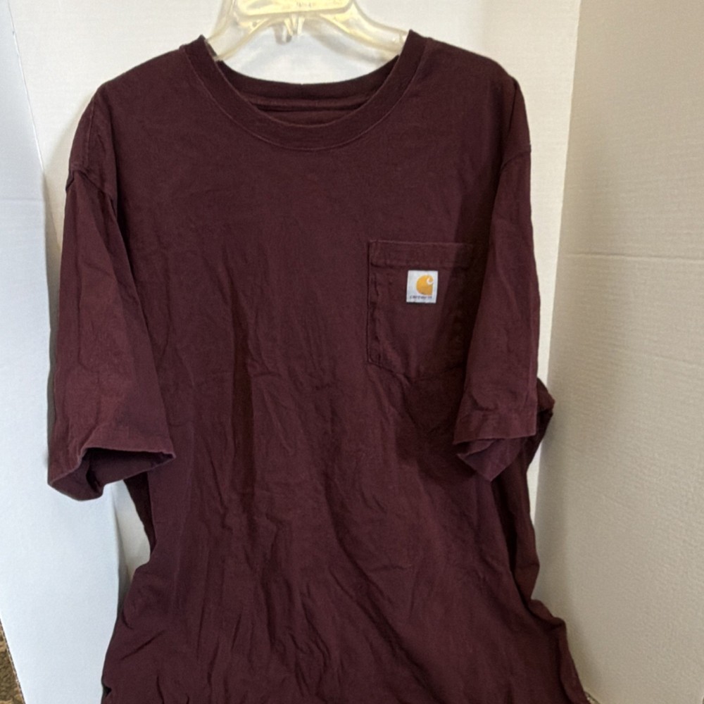 Carhartt Loose Fit Maroon Pocket T-Shirt Crew Neck Short Sleeve Size 2XL