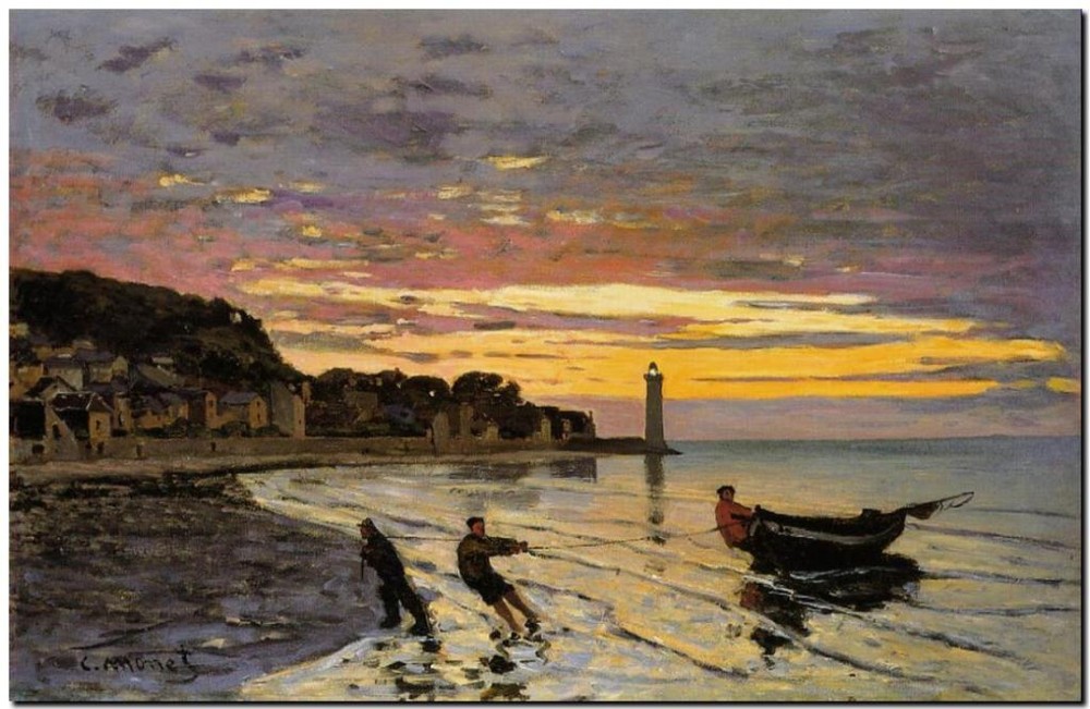 CLAUDE MONET ~ Hauling a boat ~ *FRAMED* CANVAS ART Poster ~ 24x16