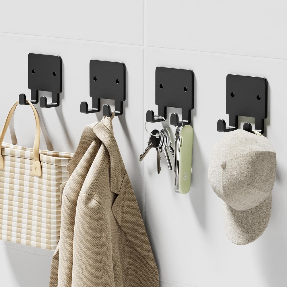 4 Pack Self-Adhesive Wall Hooks for Keys Razors and Hats