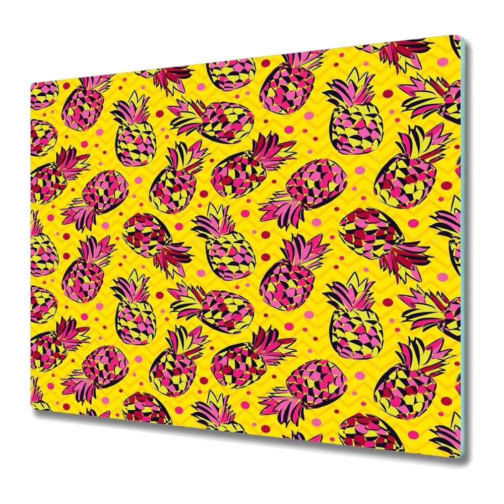 Glass Chopping Board Utensil Pink pineapple fruit on yellow painting 60x52