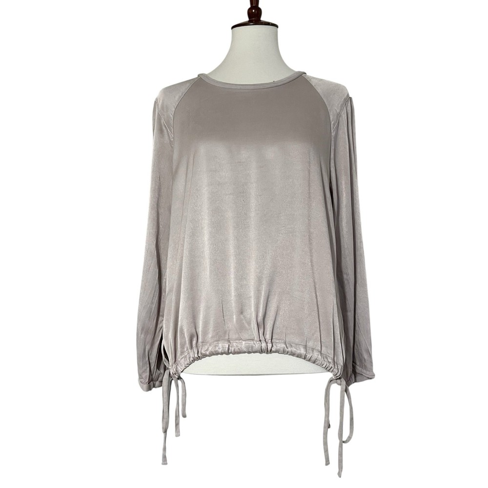 Raquel Allegra Women's Gray Long Sleeve Drawstring Hem Blouse Top Size 1-Small