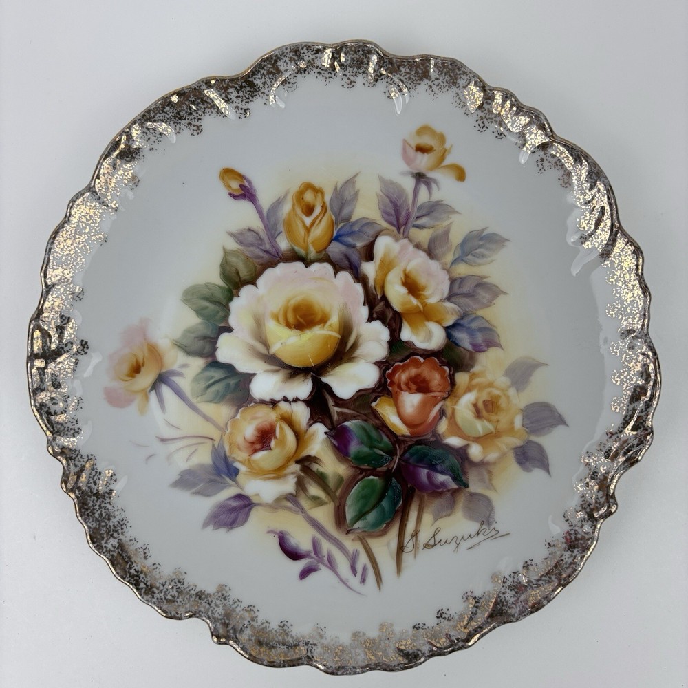 Vintage Ucago Decorative Hand Painted Floral Plate, Gold Trim, Signed, Japan