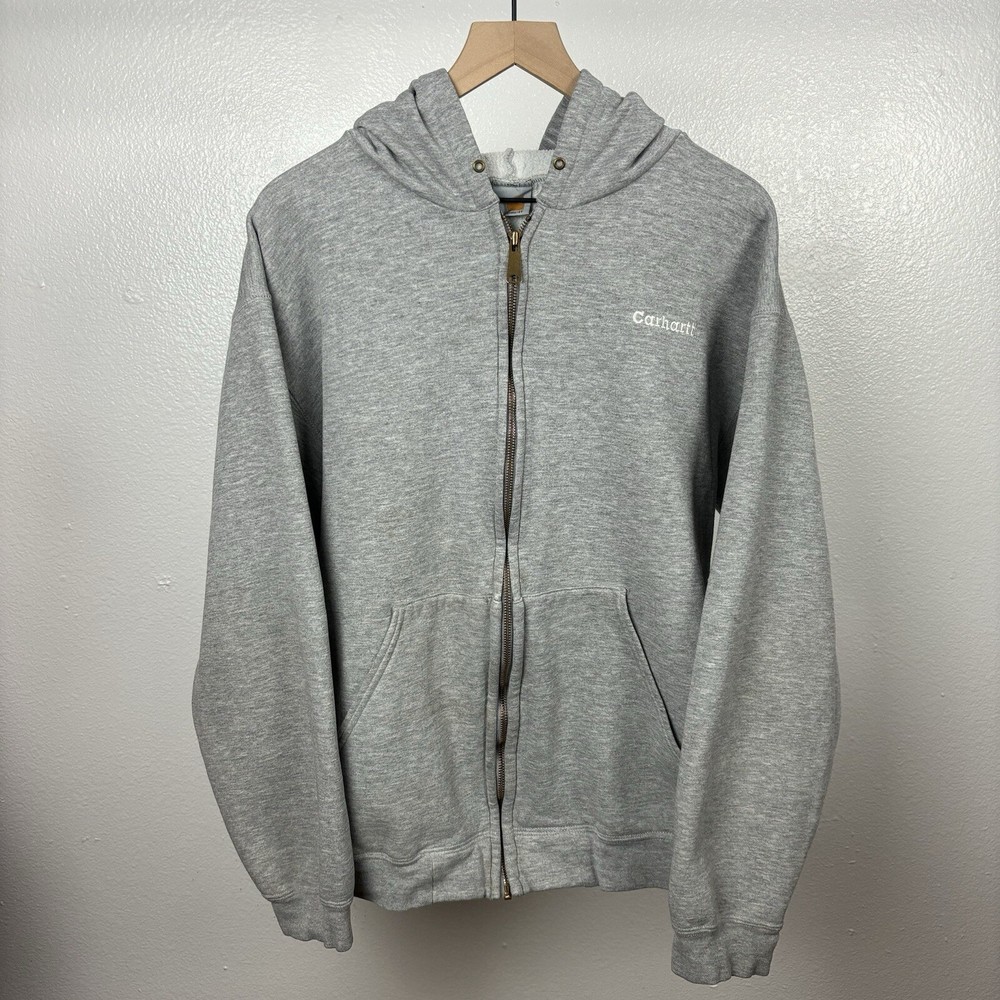 Vintage Carhartt Full Zip Gray Embroidered Spell Out Hoodie Boxy XL Jacket Y2K