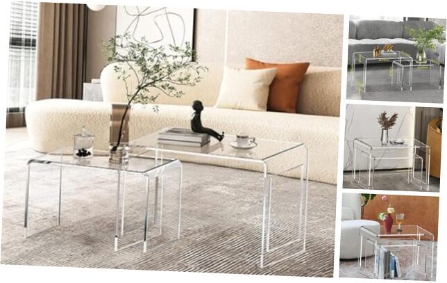 Acrylic Coffee Table Set of 2，Nesting Side End Tables, Modern Tables for