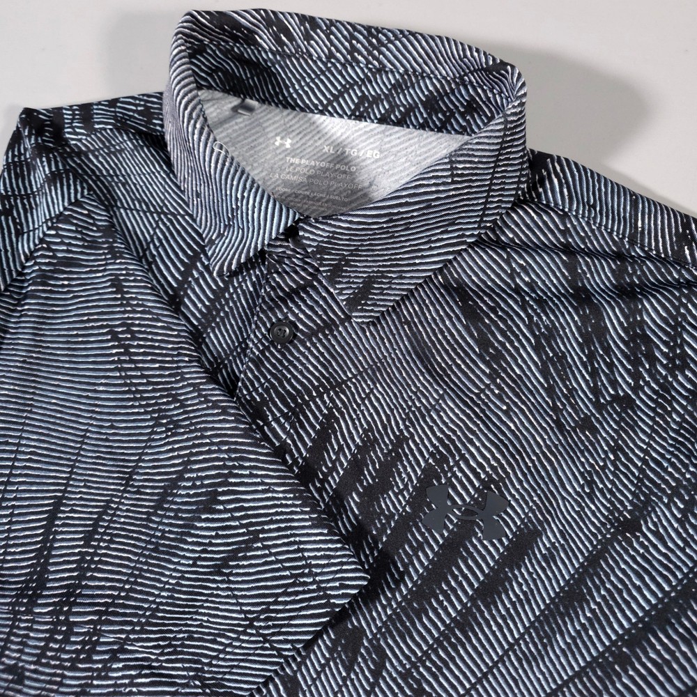 Under Armour Playoff Polo Mens XL Black White Abstract Palm Print Golf Shirt-image