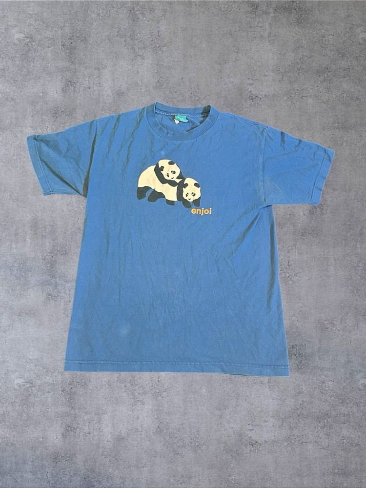 Vintage Y2K Enjoi Skateboards Panda Graphic T Shirt Blue Size Medium