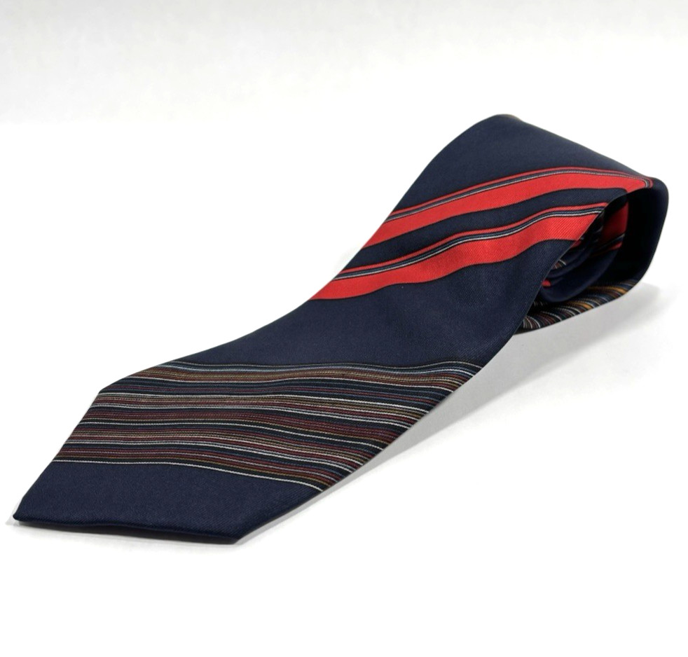 Vintage Yves Saint Laurent Men’s Navy Blue Red Striped Tie Medium Width