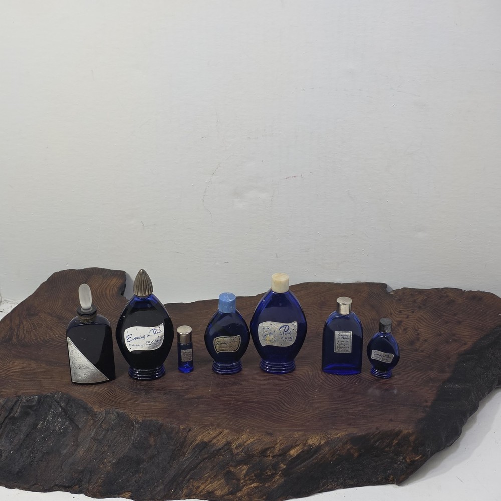 Vintage Evening in Paris Bourjois Blue Glass Perfume Bottle Lot 7 pcs
