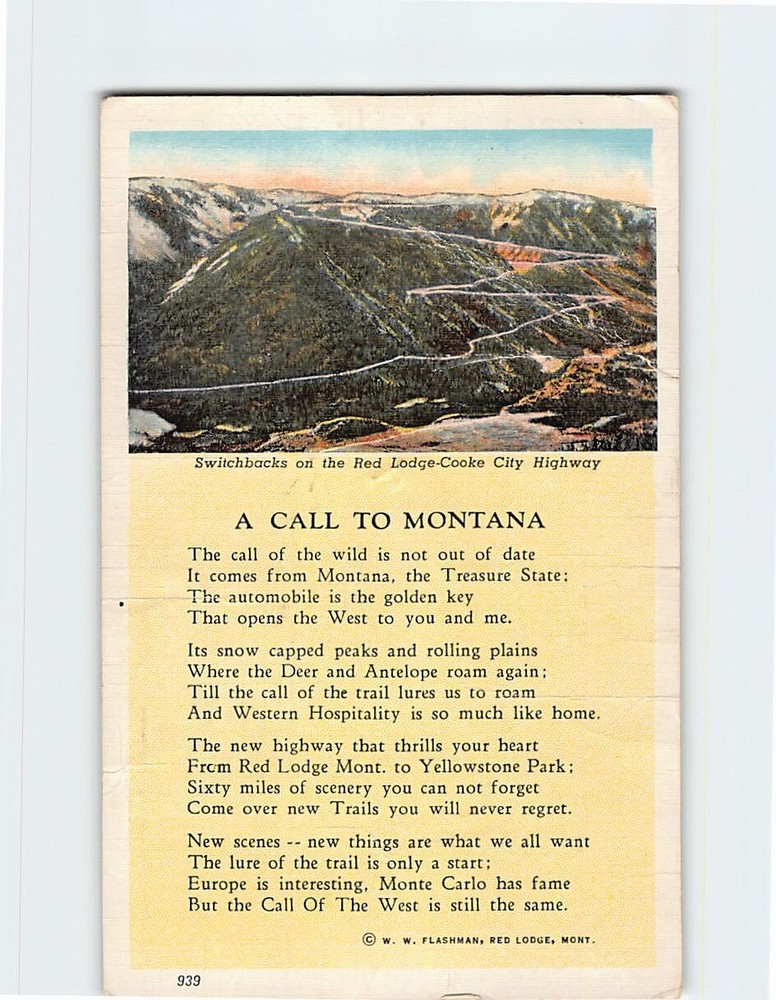 Postcard A Call to Montana Poem Switchbacks on Red Lodge City Highway Montana