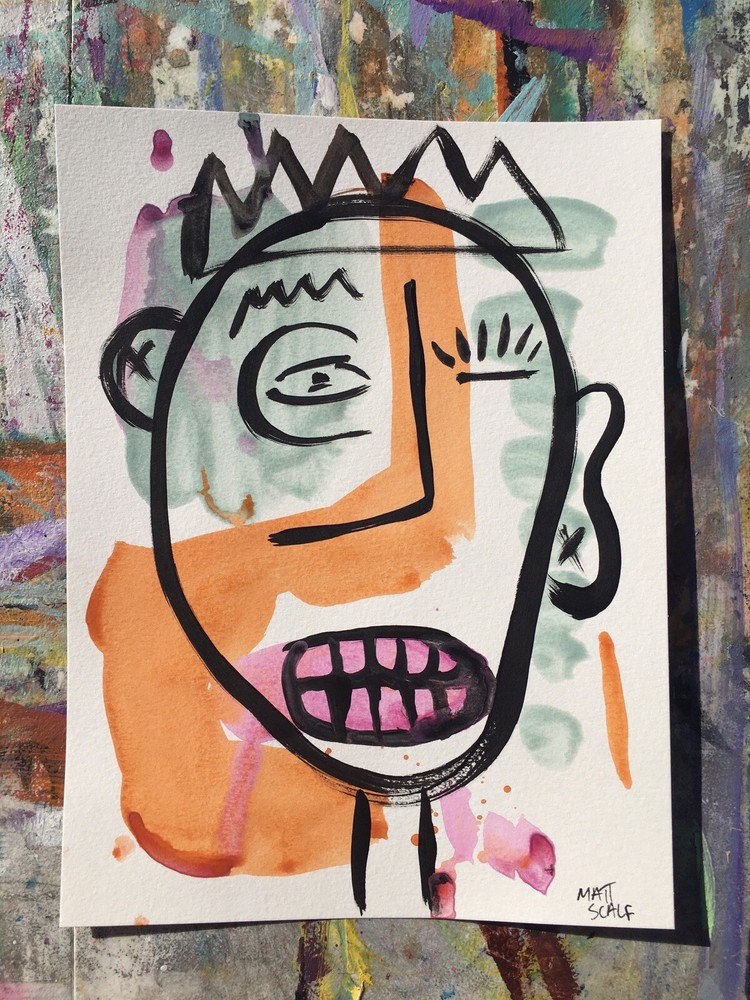 Matt Scalf Portrait Face Abstract ORIGINAL PAINTING Street Modern Graffiti 9x12-image